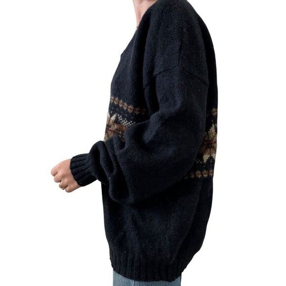 Vintage Eddie Bauer Mens Navy Blue Snowflake Wool V Neck Chunky Sweater XXL - Picture 5 of 6